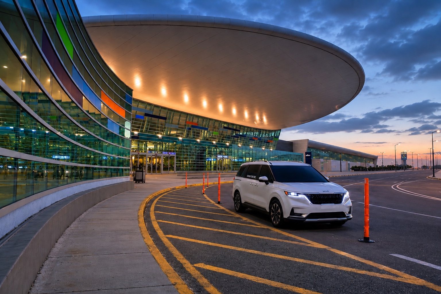 White Kia Carnival at the airport